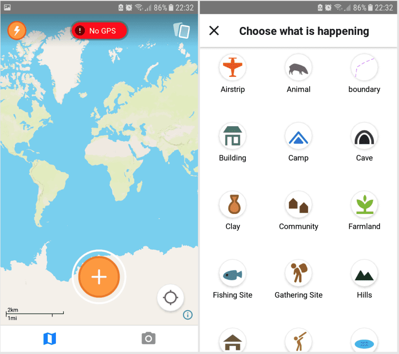 Screenshots from Mapeo showcasing the possibility to access information without a connection