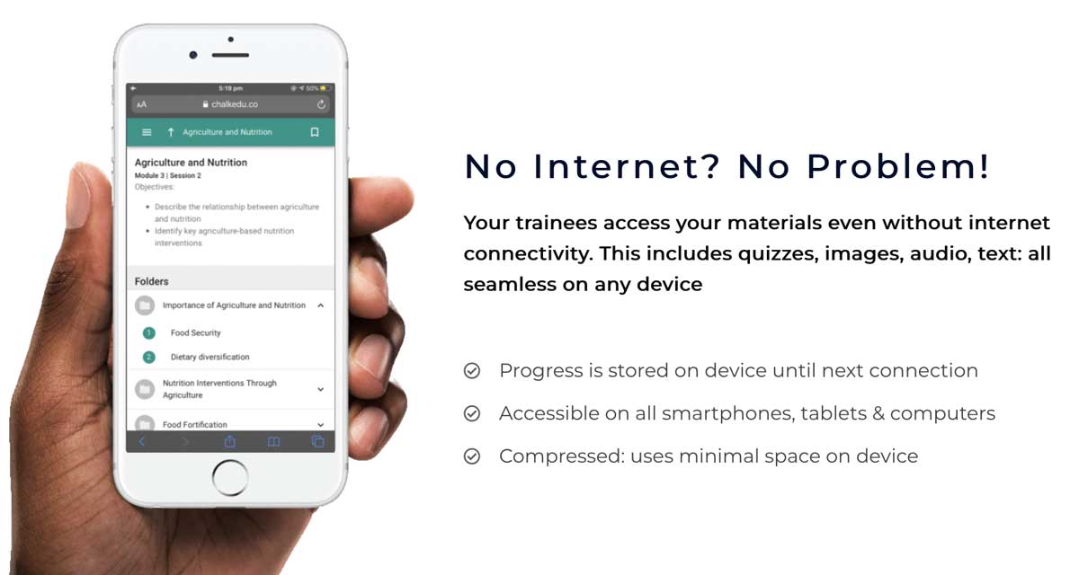Screenshot from Chalkboard education showing the offline mode and its benefits