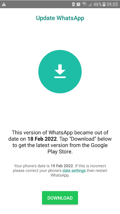 Screenshot of a WhatsApp update