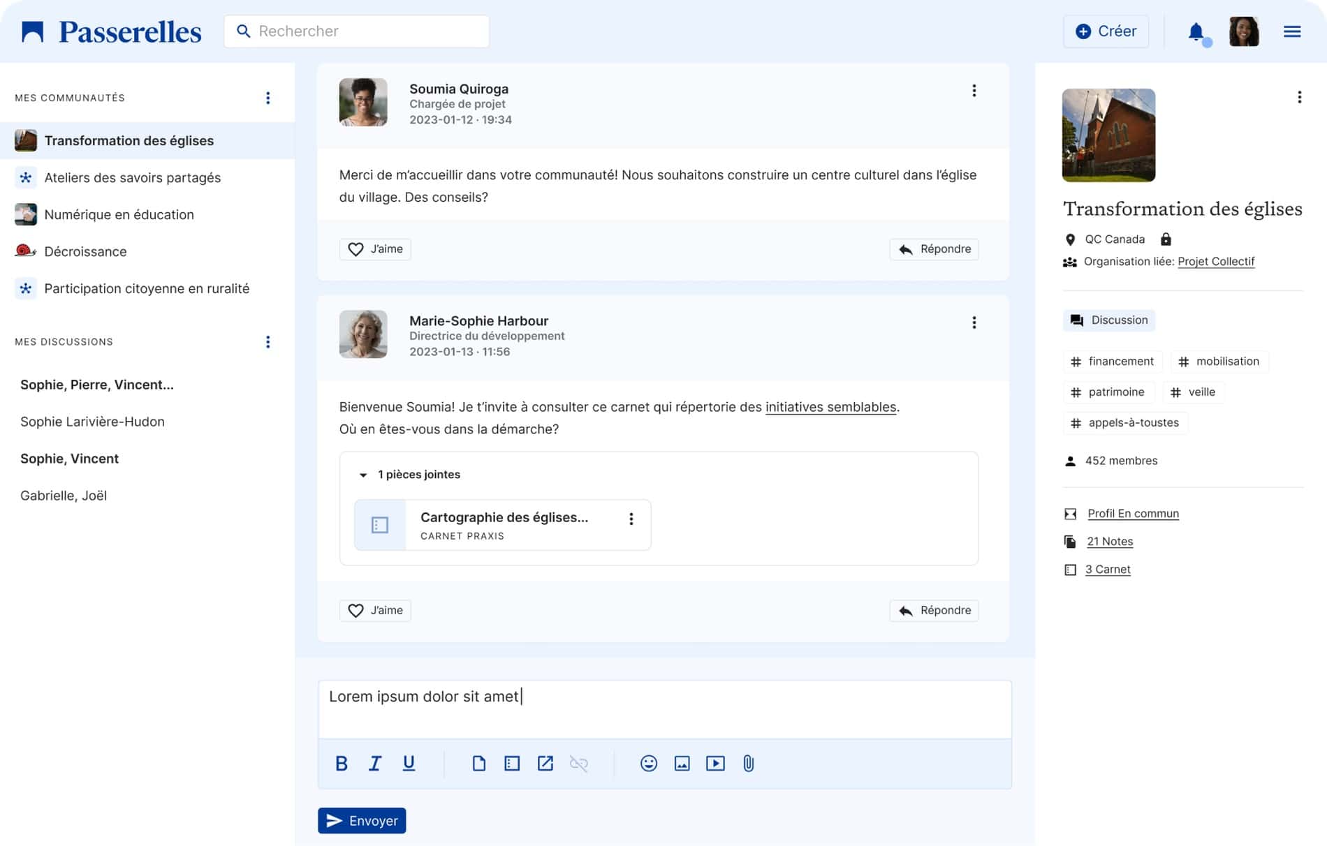 Visual of the Passerelles software