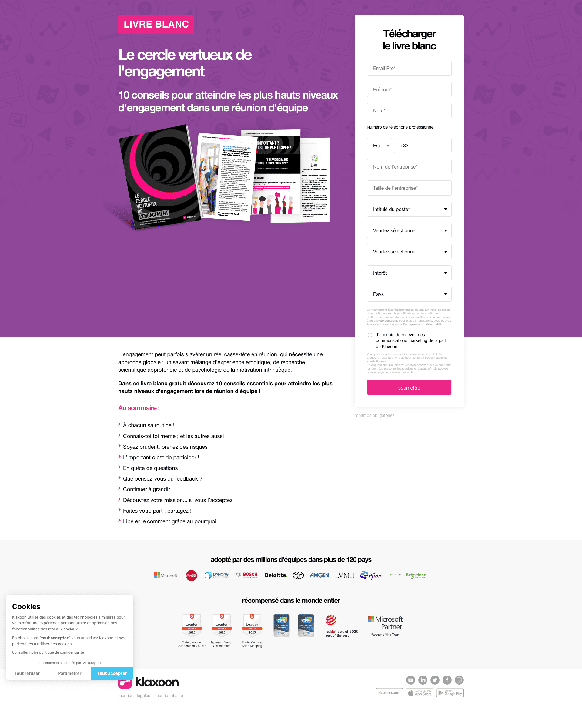 Page to download the whitepaper 'The Virtuous Circle of Engagement.' Images and description of the whitepaper, along with a section to download the whitepaper and a list of fields to fill out in order to access it.