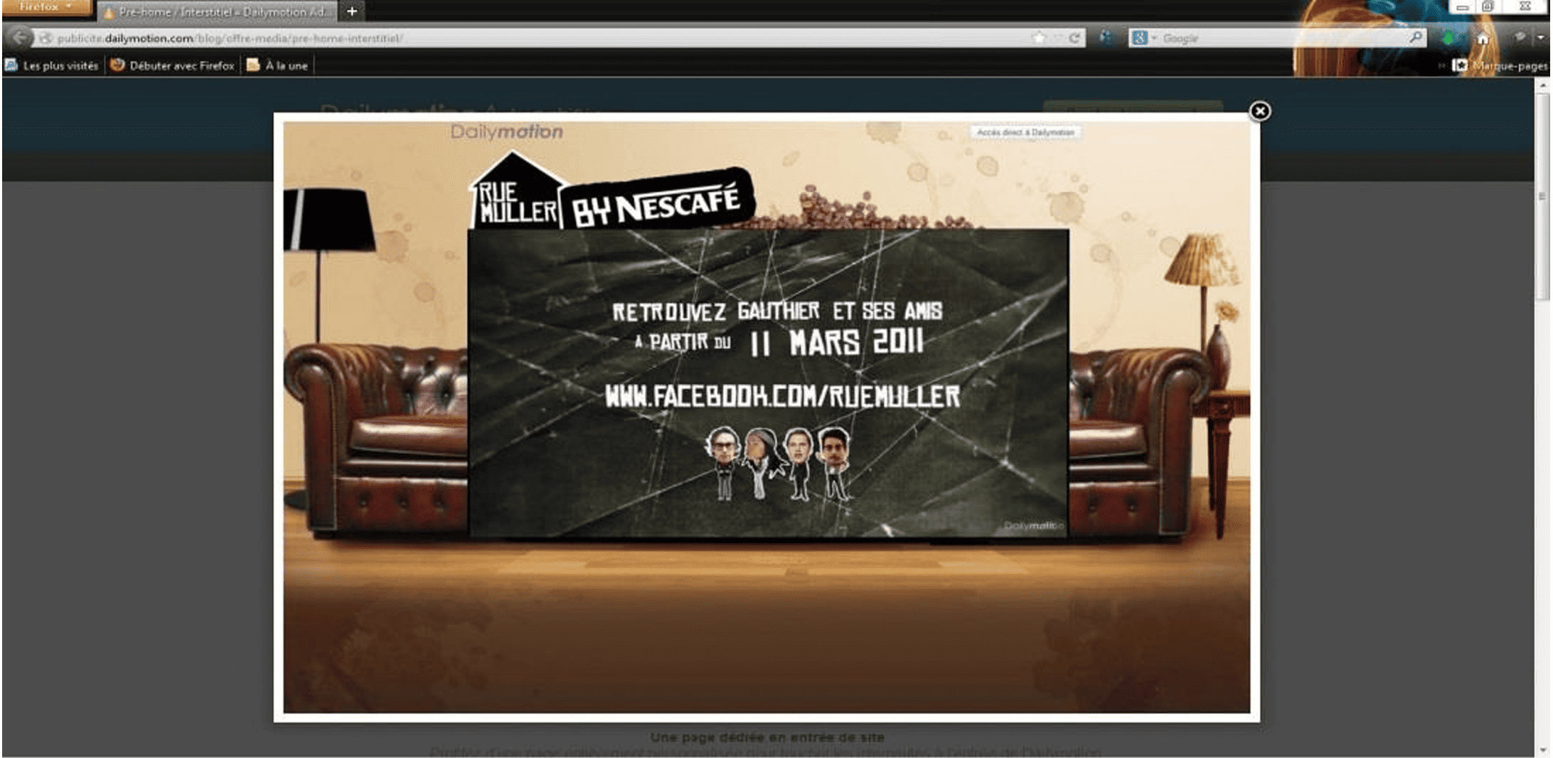 Pop up advertising in front of the website.
