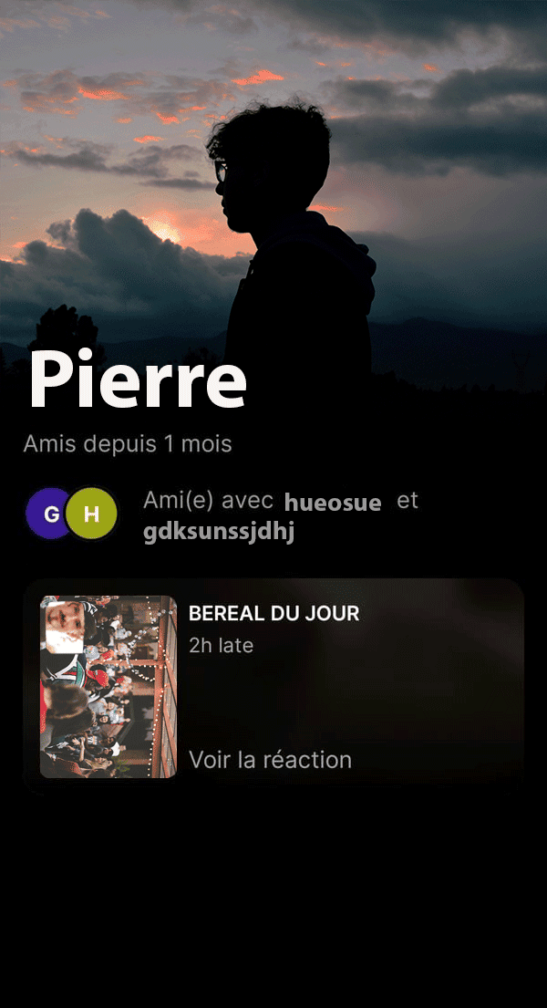 Screenshot of a user’s profile on Bereal. Only mutual friends are visible, and not the whole list of friends.