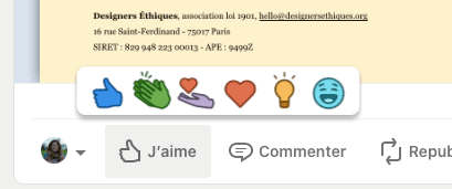 6 LinkedIn icons. Blue thumb, green hand clapping, purple hand with red heart above, red heart, bright yellow light bulb, light blue laughing smiley.