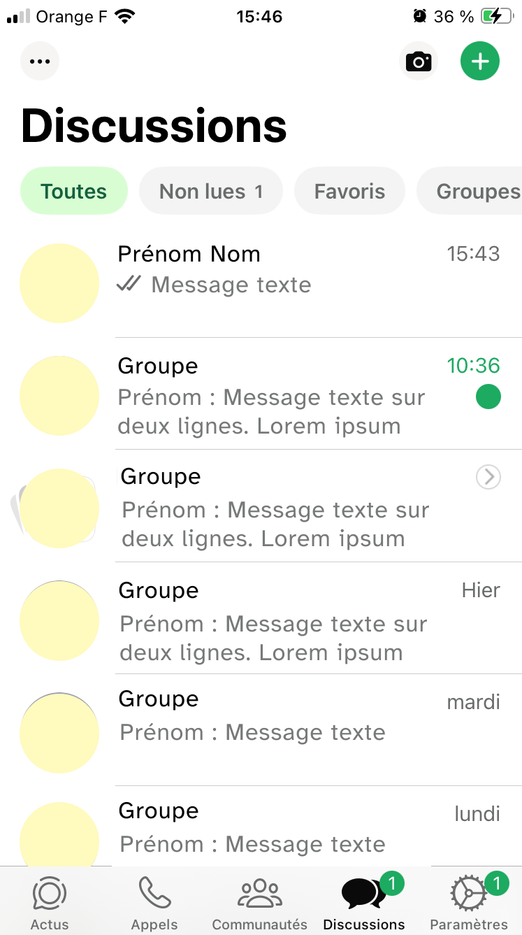 Pastilles vertes sur Whats app lorsque l’on a de nouveaux messages