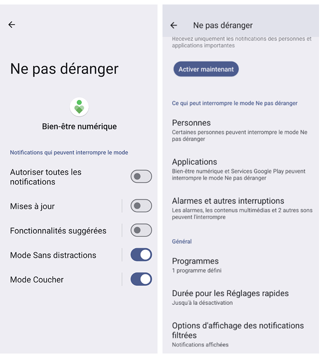 « Ne pas déranger » permet d’autoriser ou non les notifications.
