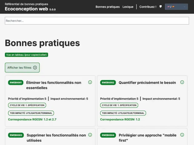 S'auto-évaluer avec le RWEB (115 bonnes pratiques d'écoconception web)