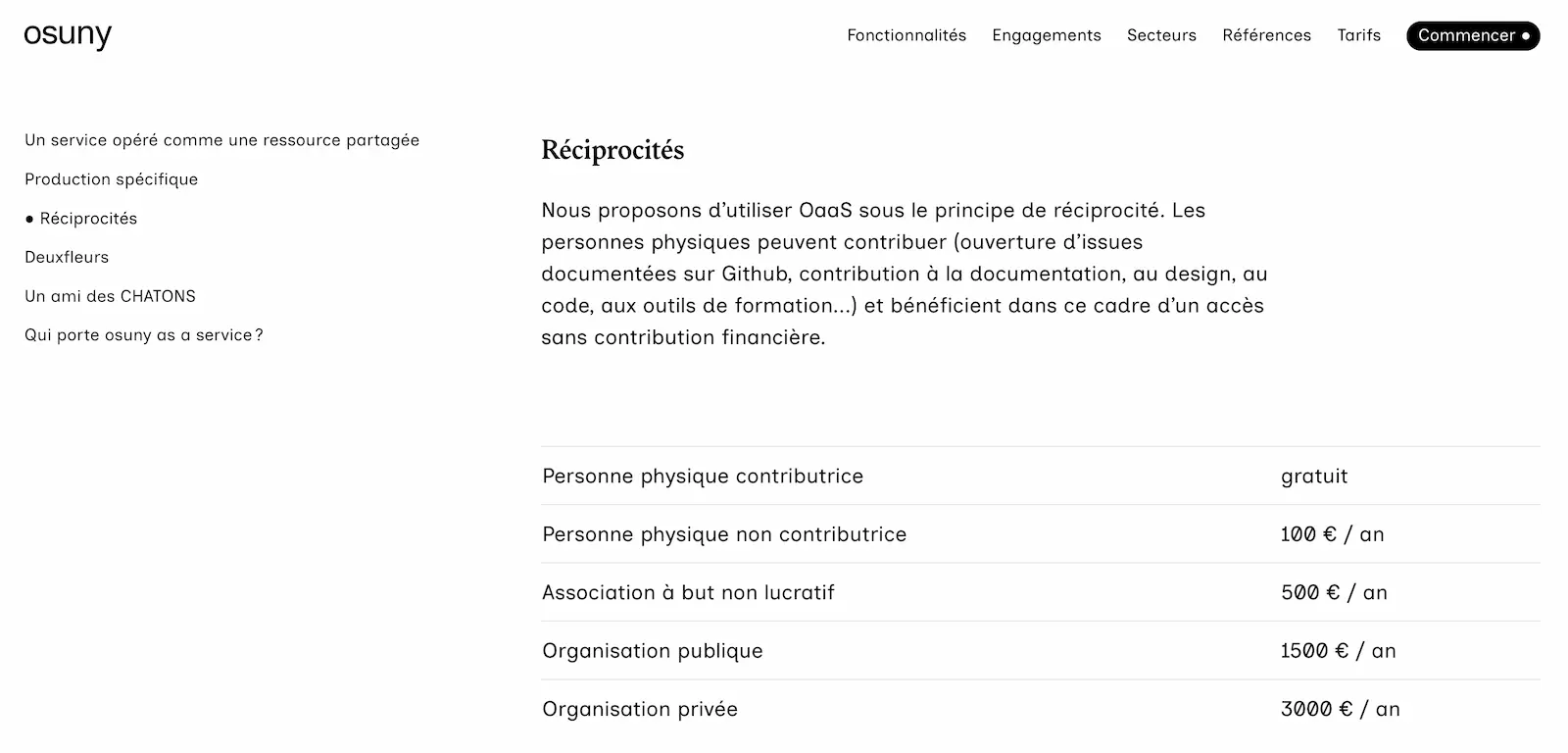 Tarfis d'Osuny à l'année de 100 à 3000 € en fonction de l'organisation.
