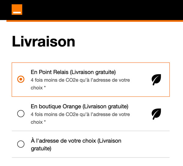 Screenshot from the Delivery page of Orange.fr's website