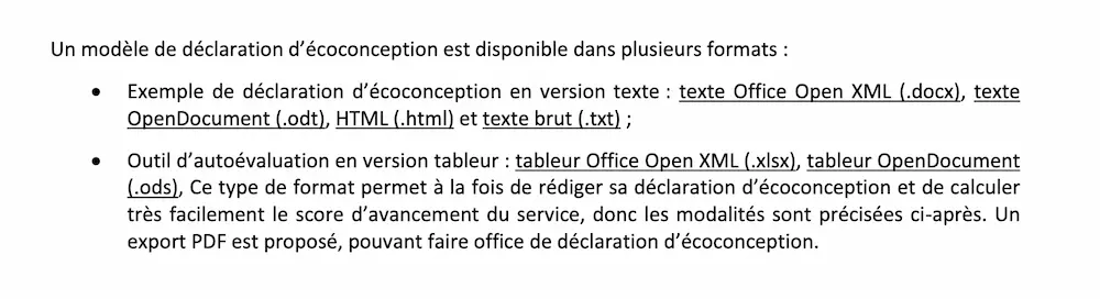 Extrait du PDF du RGESN montrant les templates disponibles