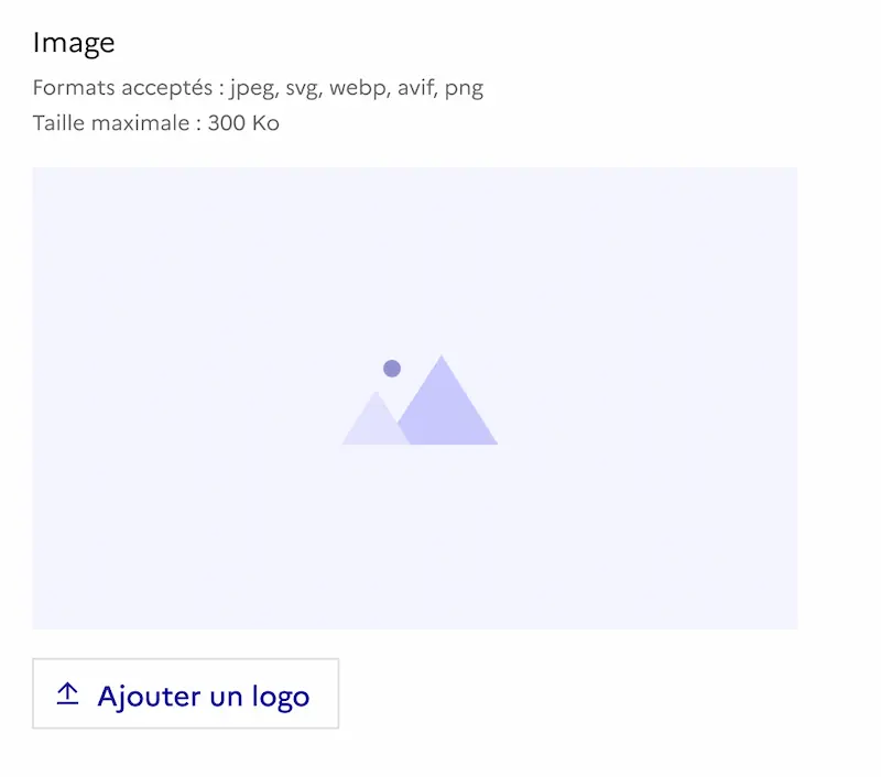 Bouton d'ajout de logo avec les formats acceptés