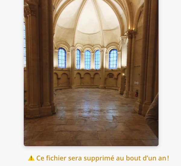 Image avec message de suppression au bout d'un an