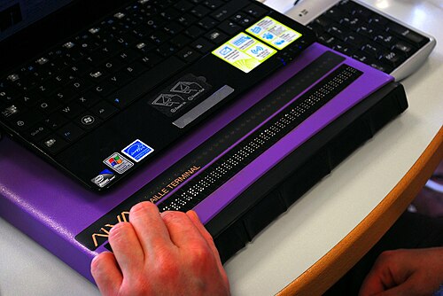 Plage braille devant un ordinateur portable